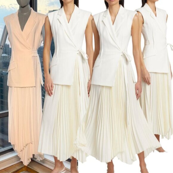 🆕 SIMKHAI 🧿 NWOT Helena Combo Blazer Dress, Pleated Skirt, White - Sz US 10 - Picture 1 of 16